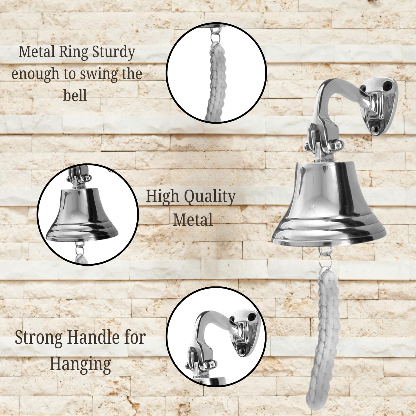 Fenzo 3 inch Last Order Bell, Traditional Wall Mounted Hanging Door Ship Silver Christmas Bell with Durable Rope - Image 2