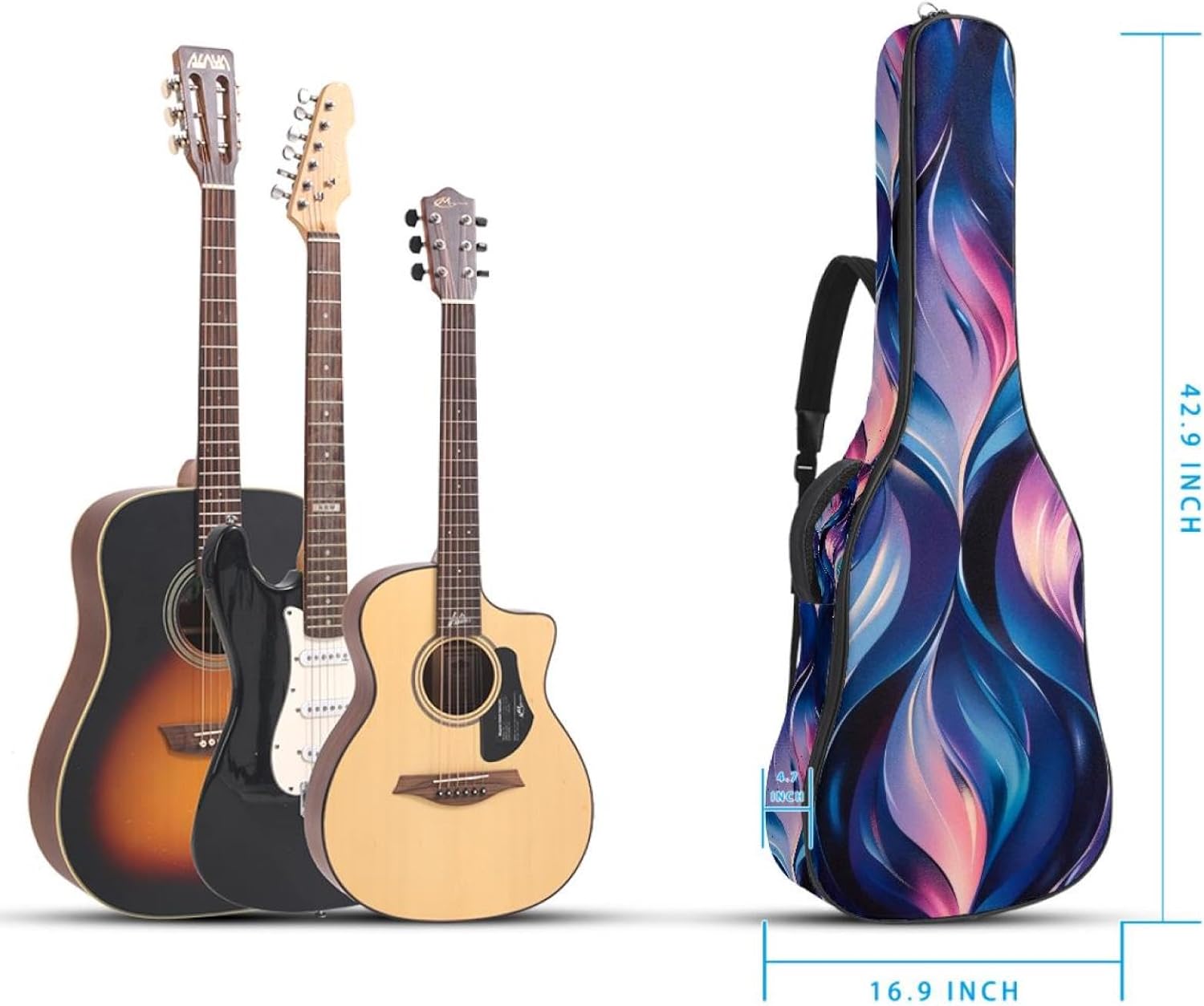 Acoustic Guitar Bag, 40 41 42 Inch Guitar Case Cover Soft Guitar Gig Bag for Acoustic Electric Bass Classical Guitar, Cool Purple Pattern