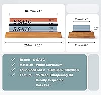 Vista 3 de S SATC Knife Sharpening Stone Whetstone 4 Side Grit 400/1000 3000/8000 Stone Knife Sharpeners with Nonslip Rubber Bases, Wood Base, Flattening