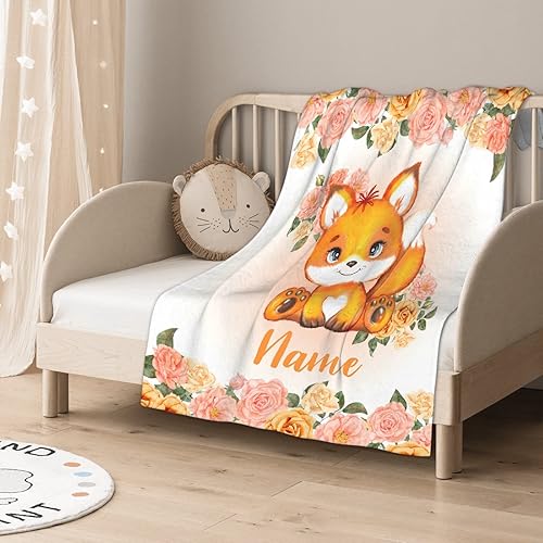 Miniatura 276 de Manta personalizada con diseño de jirafa y elefante, manta de franela suave, acogedora y ligera con nombre para sofá, cama, sofá, regalo, unisex