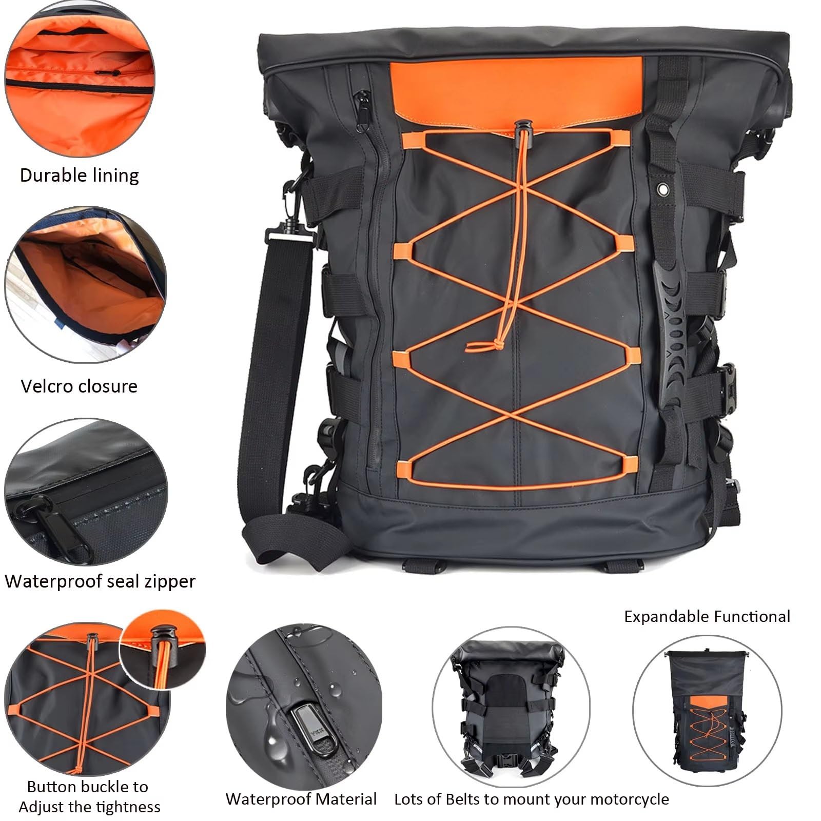 Bolsa Baúl Motocicleta para Sportster para Softail para Dyna 1984-2021 Barra Sissy Motocicleta Bolsas Traseras Mochila Viaje Impermeable Lona Universal(Shining Red)