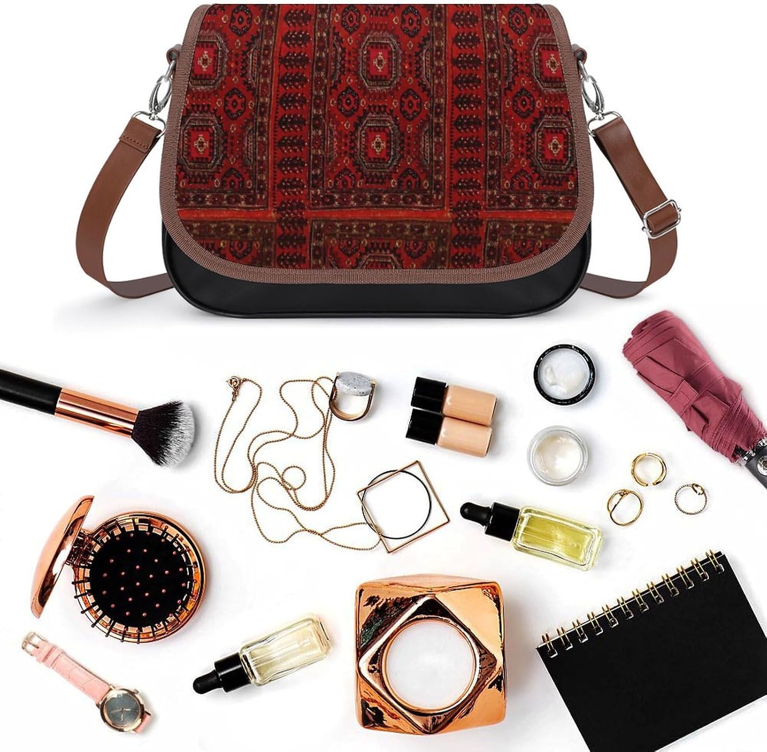 Antique OrientalWomen's Faux Leather Crossbody Bag, Waterproof Wrinkle-Resistant Shoulder Bag with Detachable Strap, Large Capacity Casual Handbag, Fashion Daily Purse for Shopping Work Dating, Ideal