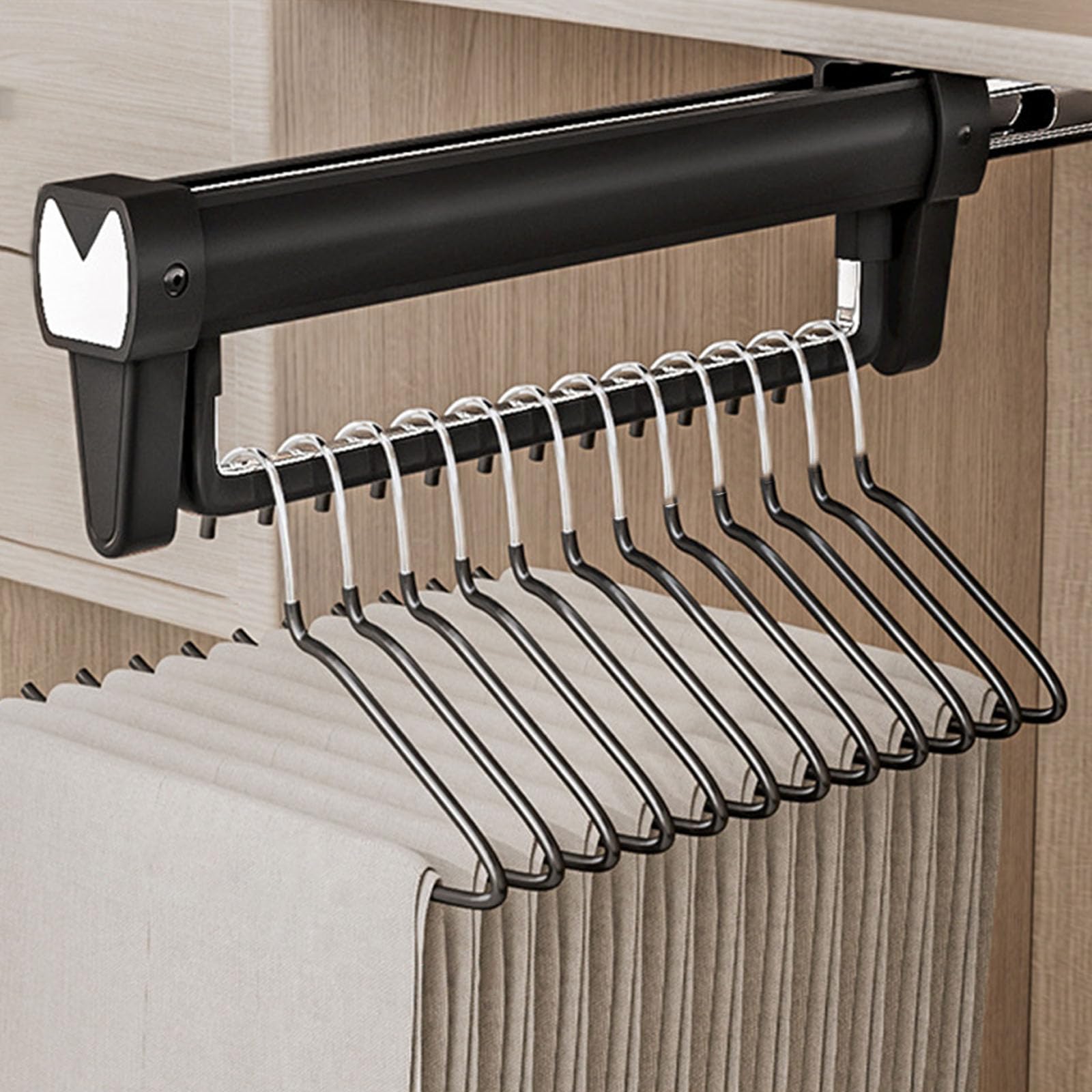 Buxuaaaa Black Pull Out Clothes Storage Rod Space Saving Aluminum Alloy Hanging Rails For Wardrobes And Drying Racks Aluminum Rails