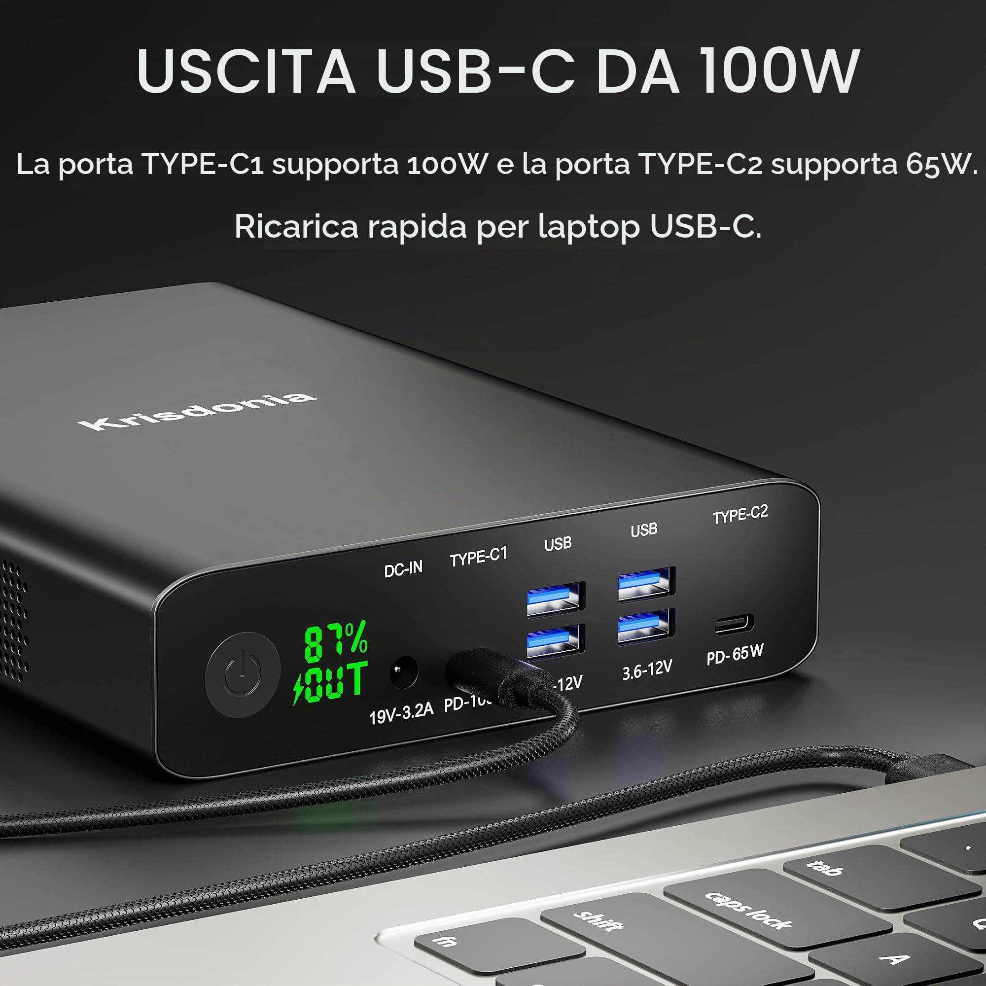 Powerbank 64000mAh, Caricabatterie Portatile con Dual USB C PD (100W & 65W) e 4 USB-A (QC3.0 18W), Batteria Esterna Carica Rapida per iPhone 12, MacBook Pro, Laptops, Tablets, Smartphones