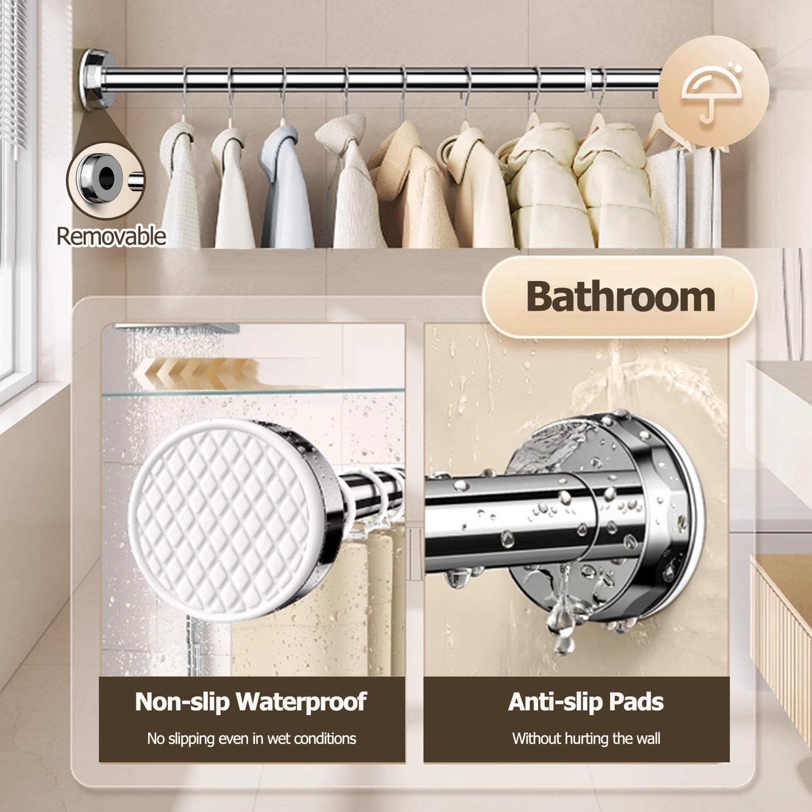 Tringle à Vêtements Dut Lourd Réglable Tringle De Penderie, Tube Industriel Acier Inoxydable Barre De Suspension De Vêtements/Tringles À Rideau De Douche, Pour Salle De Bain Fenêtres Chambres À Couch