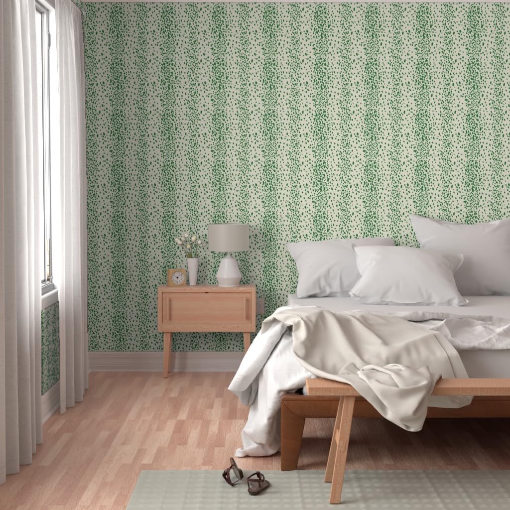 Spoonflower Removable Wallpaper 3ft x 2ft - Dots Warm Emerald Green Ivory Cream Animal Print Paint Dot Ivory White Dalmatian Spots Splatter Custom Pre-Pasted Wallpaper