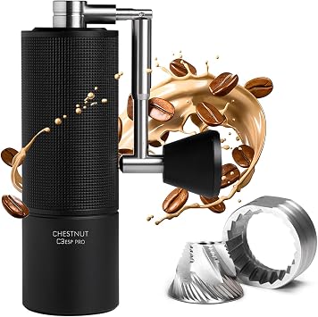 TIMEMORE Manual Stainless Steel Coffee Bean Grinder with Foldable Handle, Internal Adjustable Setting, Double Bearing Positioning for Espresso, Chestnut C3S ESP PRO Black