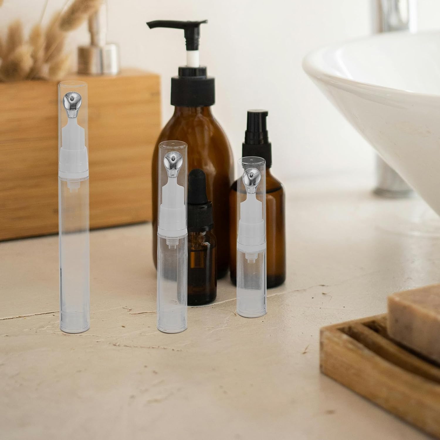 Tofficu 6pcs Eye Gel Cream Applicator Tool, 5ml/10ml/15ml Foundation Bottle Roller Ball Applicator, Metal Massager Head Skincare Bottle Refillable Roll On Dispenser