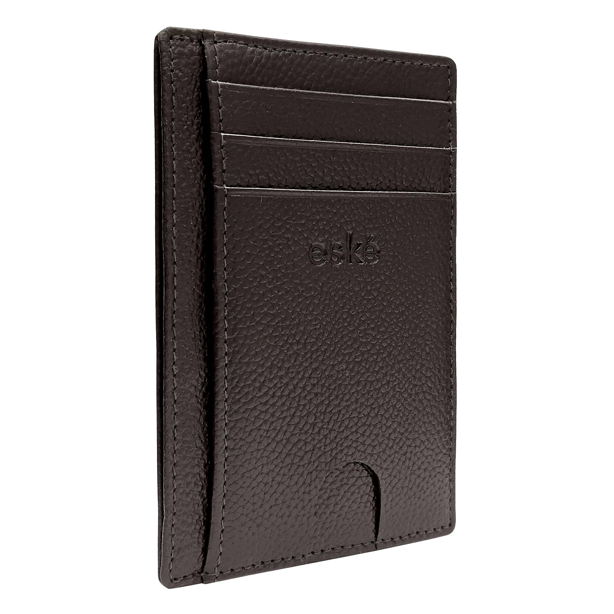 eskeNewton Genuine Leather Slim Wallet & Credit Card Holder with RFID Blocking for Work,Travel | Men Slim Wallet | Holds Upto 6 Cards, DK Brown, Bold