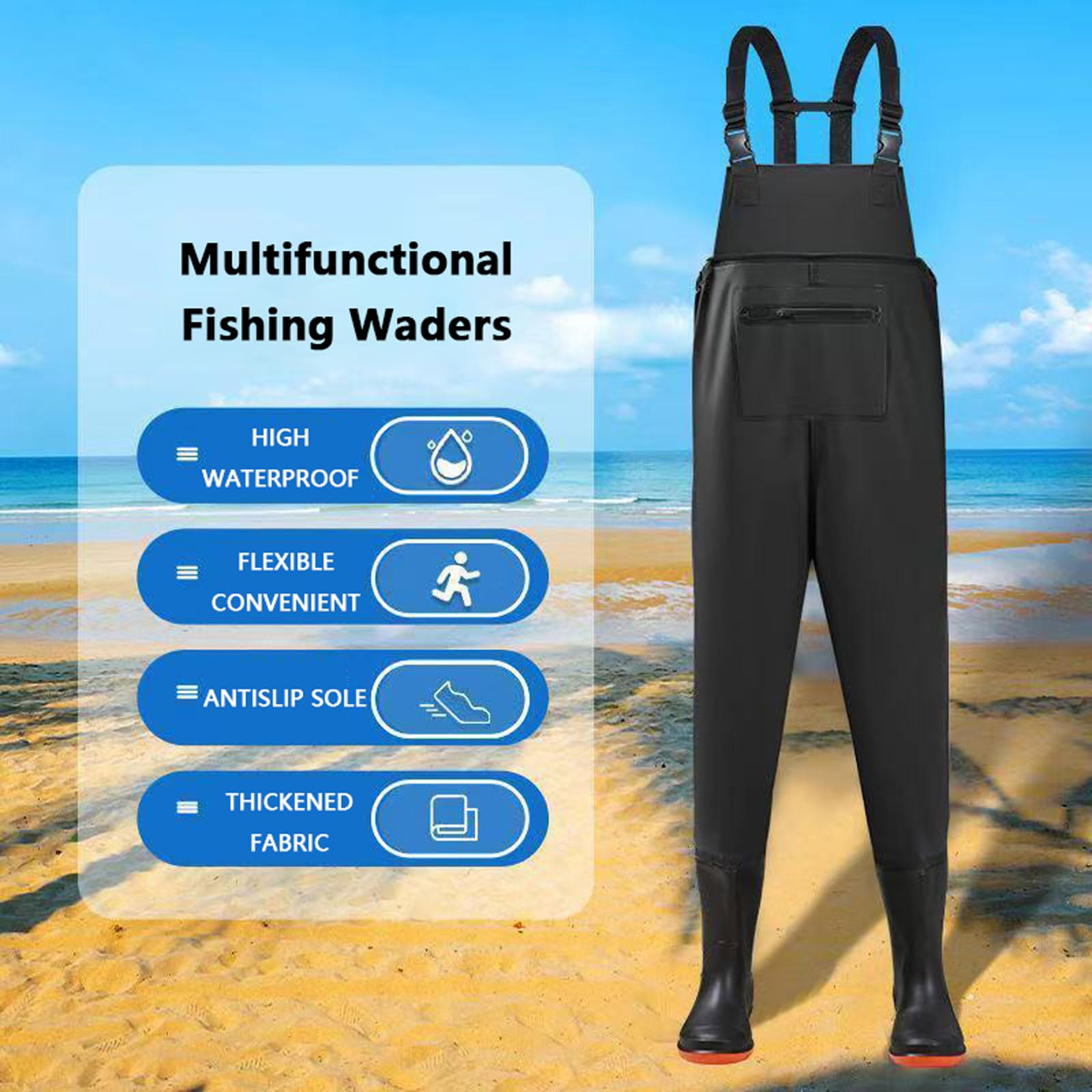 Waders Peche Homme Épaissir Imperméable PVC Cuissardes de Waders Peche,Bootfoot Waders avec Poche étanche pour téléphone Portable,Pêche Waders Cuissardes pour Les activités de Plein air