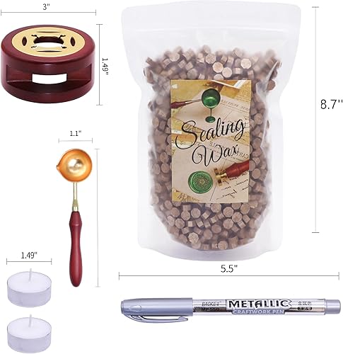 Miniatura 4 de SWANGSA Kit de sellado de cera de Navidad, 1450 cuentas de cera de sellado, kit de sellos de cera de Papá Noel, calentador de sello de cera, cuchara