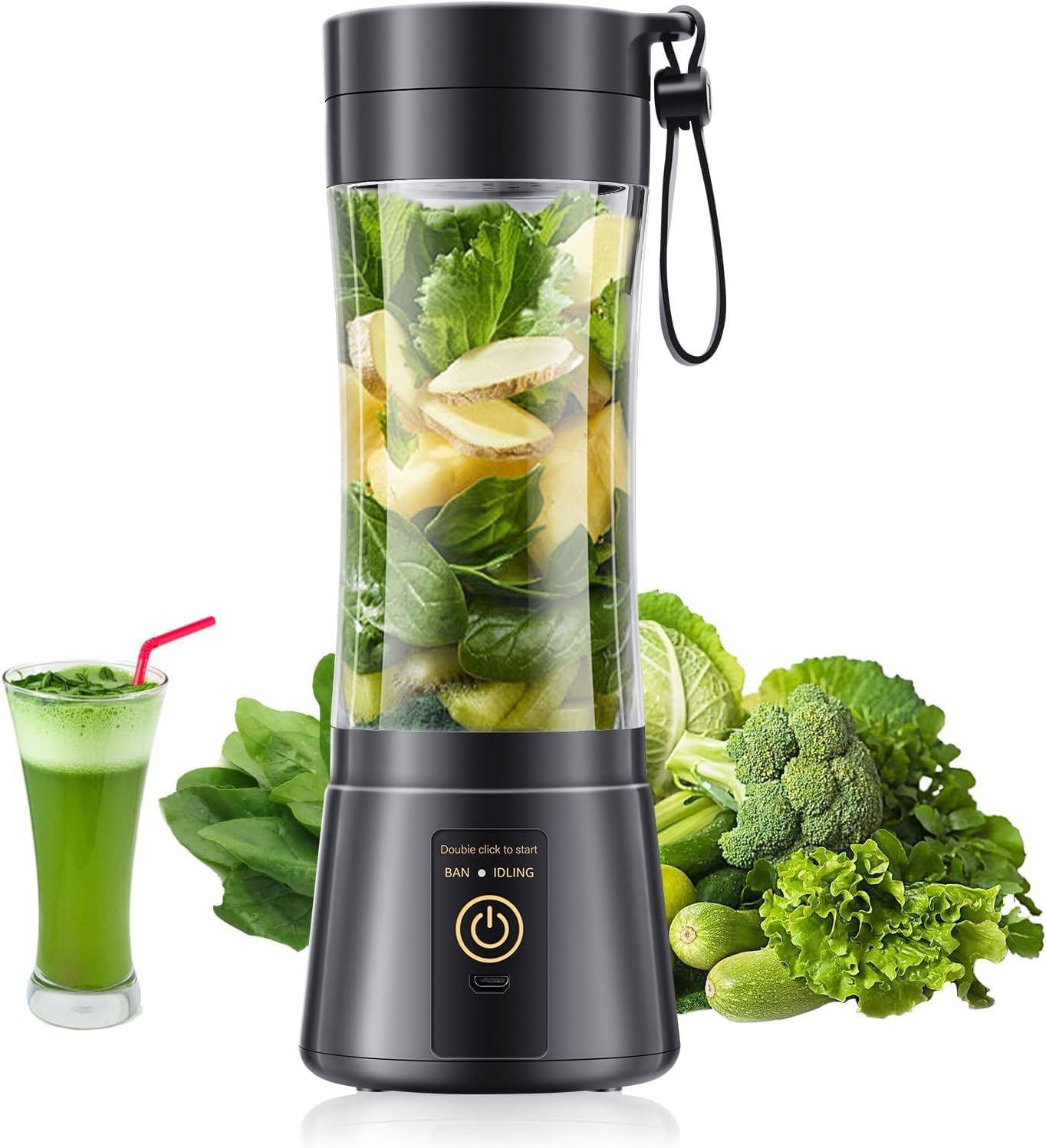12 Oz Personal Size Portable Blender - Cordless Blender Make Smoothies &amp; Shakes, BAP Free Traveling Cup, Quickly Squeezed in Office/Picnic/Sports