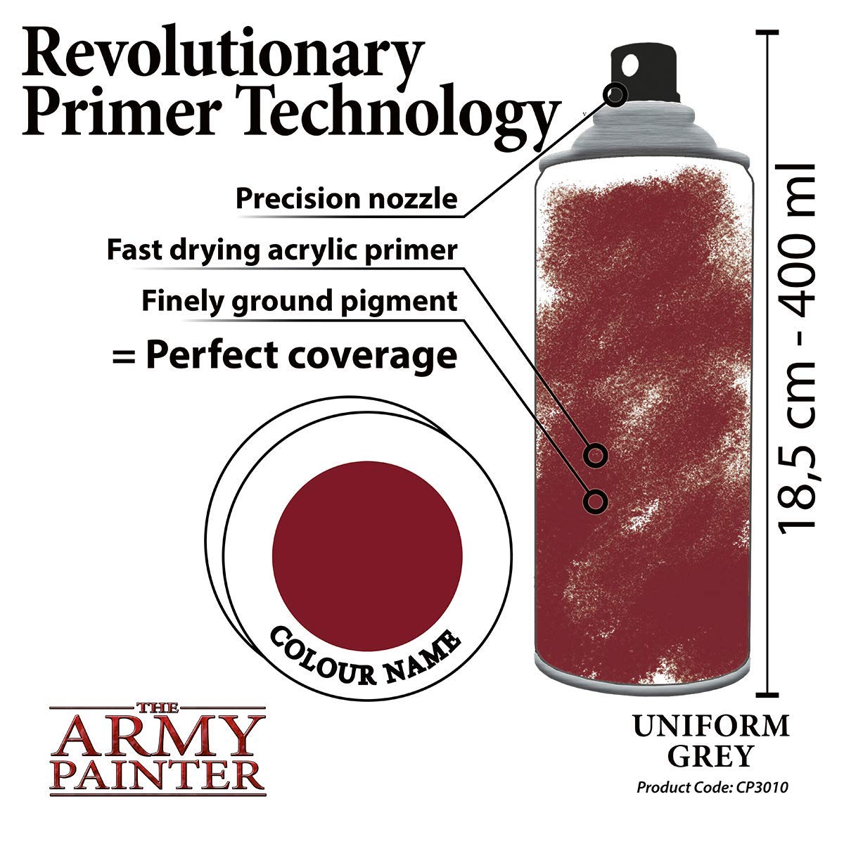 The Army Painter Color Primer Spray Paint, Uniform Grey, 400ml, 13.5oz