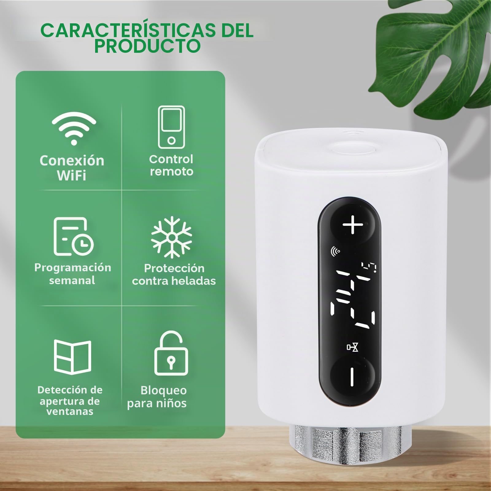 Wengart Termostato de radiador TRV inteligente WiFi WG360, válvula de radiador controlada por aplicación de 2.4 GHz, control de calefacción programable en varias habitaciones, detección de ventana