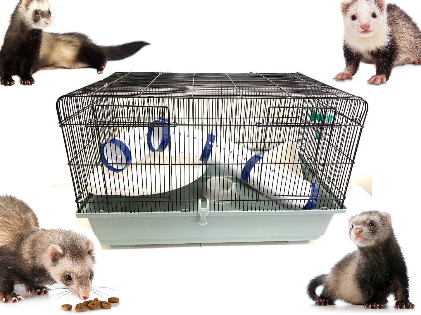 Large 31" Ferret Series Cage Small Animal Home House with Extra Wide Playing Tunnel Tube, Large Platform, Rest Basket,Deep Base, Water…