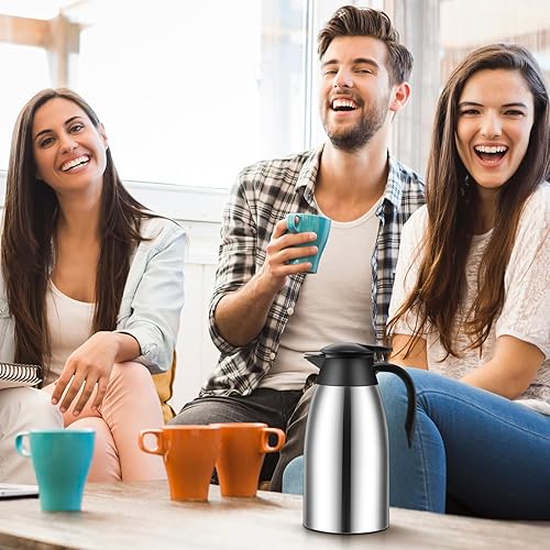 Miniatura 5 de 2 jarras térmicas de café de 51 onzas para mantener el calor aislado al vacío de acero inoxidable al vacío, jarra de café al vacío de doble pared