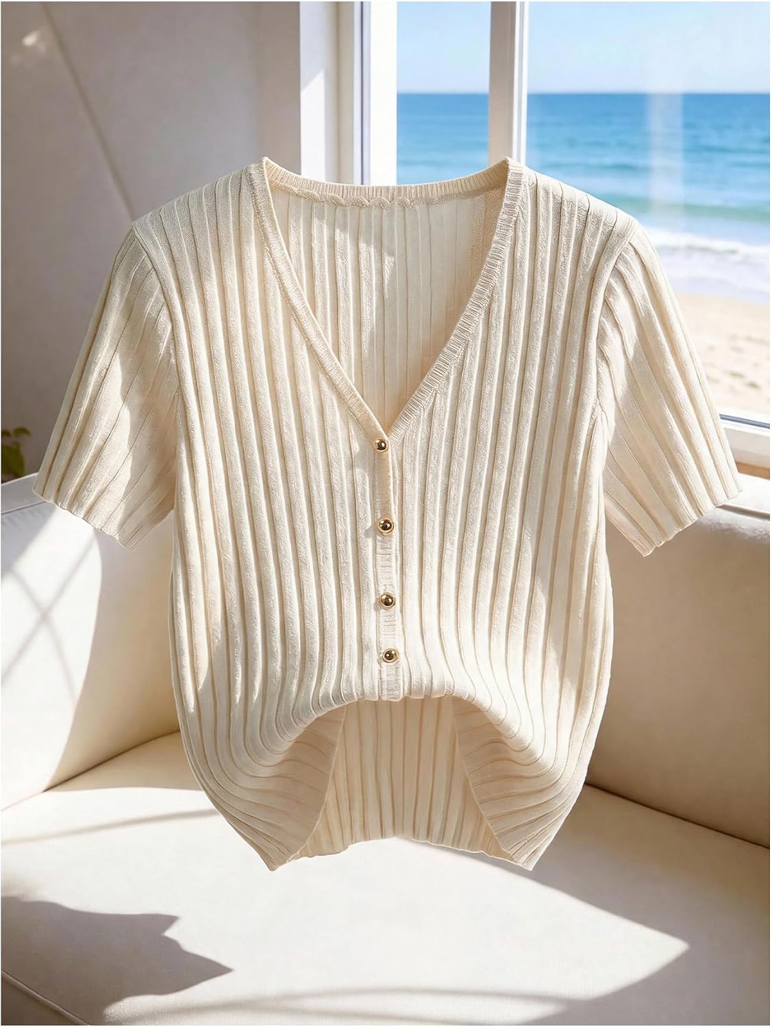 Verdusa Women's Short Sleeve Sweaters Button Up Knit Tops Summer Elegant Outfits