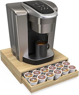 Bamboo Coffee Pod Drawer Organizer Compatible with K-Cups 36 Pods