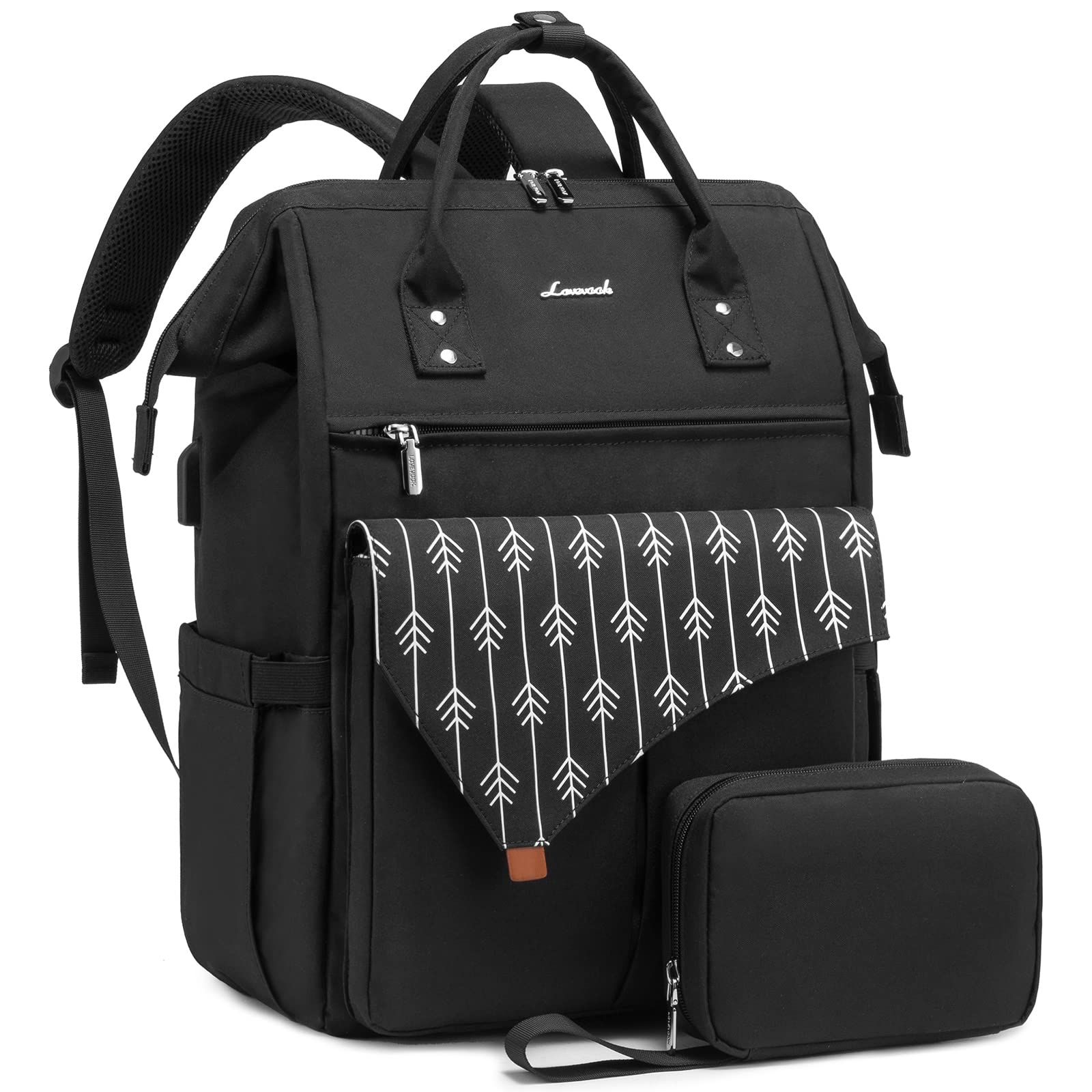 LOVEVOOK Zaino Porta PC Donna, Zaino per PC Portatile 17 Pollici, Zaino Laptop Donna Con Custodia per Cavi, Zaino Donna Set da 2 pezzi, Nero