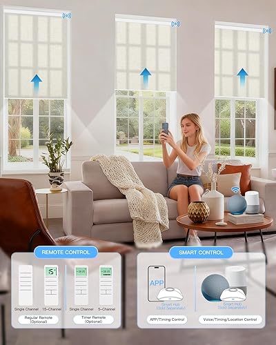 Miniatura 2 de Persianas enrollables motorizadas de filtrado de luz con control remoto, persianas inteligentes para ventanas compatibles con Alexa Google a través