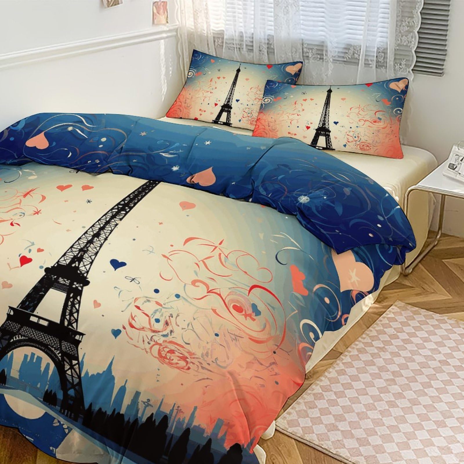 Housse de couette ultra douce et respirante 259x228 cm motif Paris chic