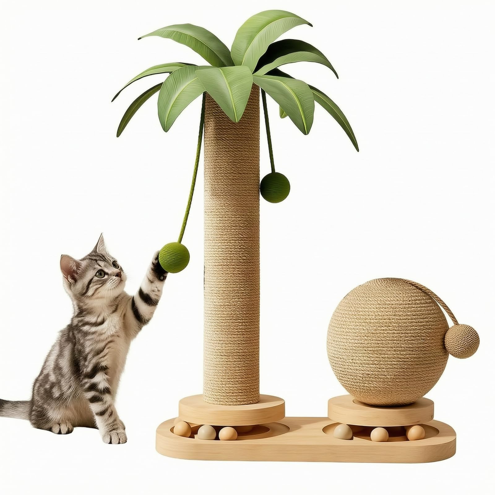 Cat Scratching Post, 45cm Cat Scratcher with Ball Track & Dangling Balls