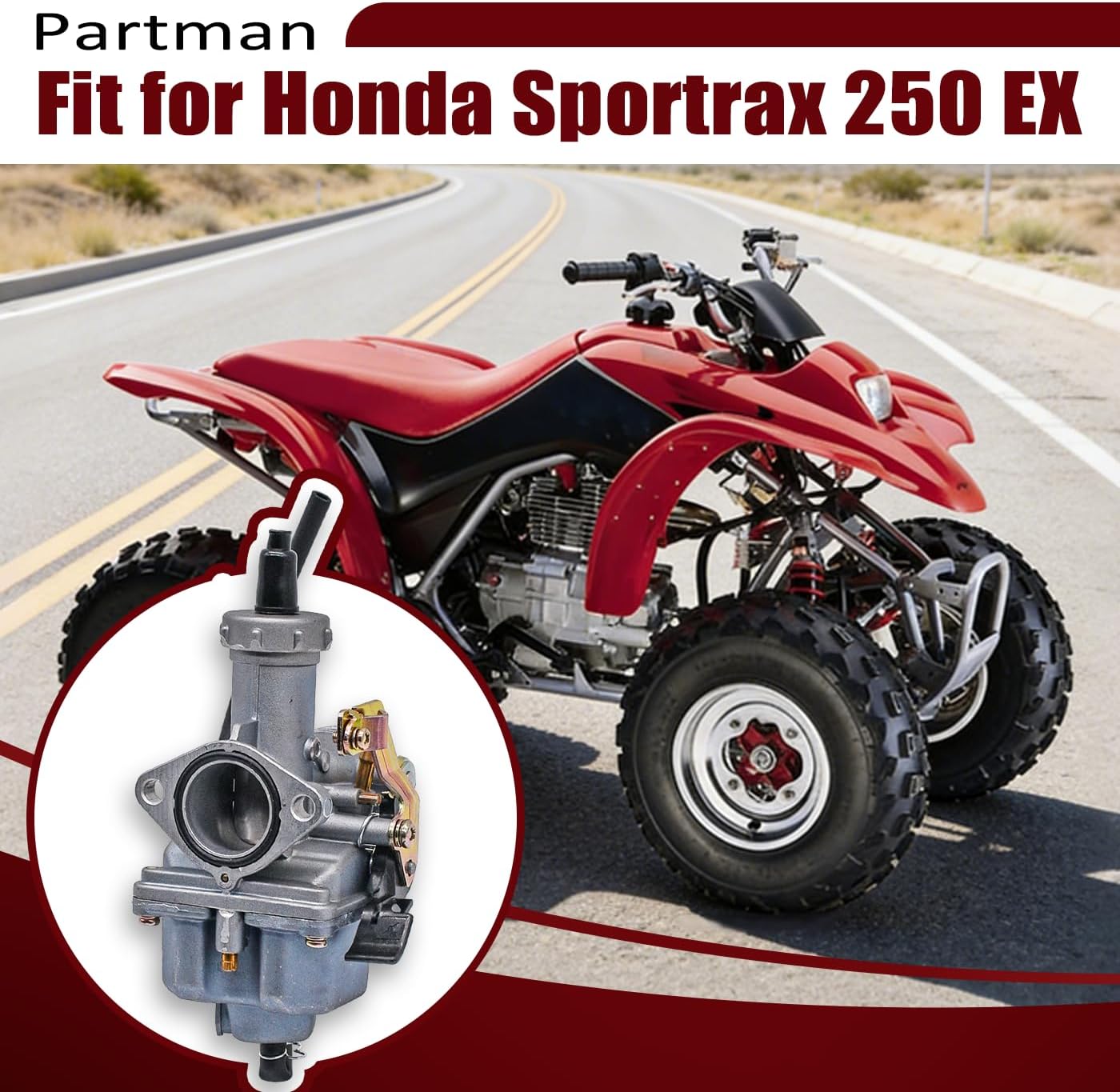 Partman Carburetor Fit for Honda Sportrax 250 EX TRX250EX 2001-2005,ATC200M ATC200E ATC200ES TRX200SX TRX200D FOURTRAX ATV Carb Parts with Throttle Cable/Fuel Petcock Valve