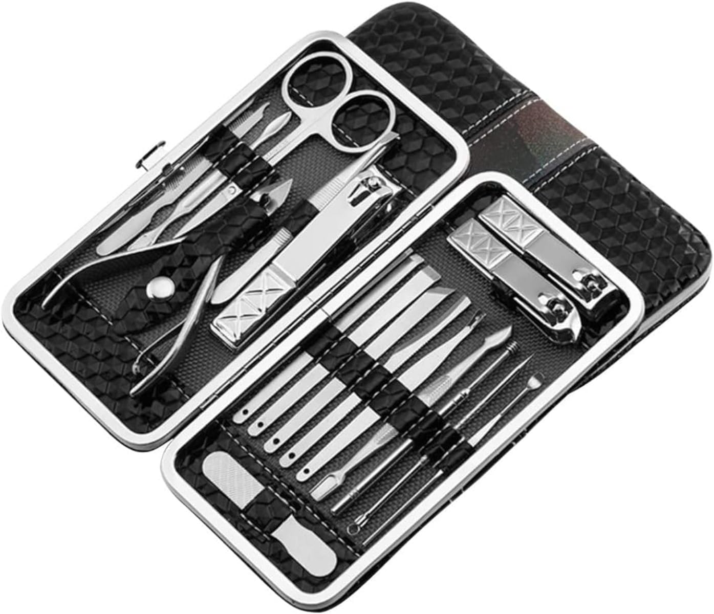 Nail Clippers Set of 19 Nail Care, Grooming Kit, Pedicure & Manicure Set, Includes Eyebrow Scissors, Cuticle Cutters, Nail Files, Earpick, Etc. Etiquette Set, Stainless Steel, Storage Case, Portable,