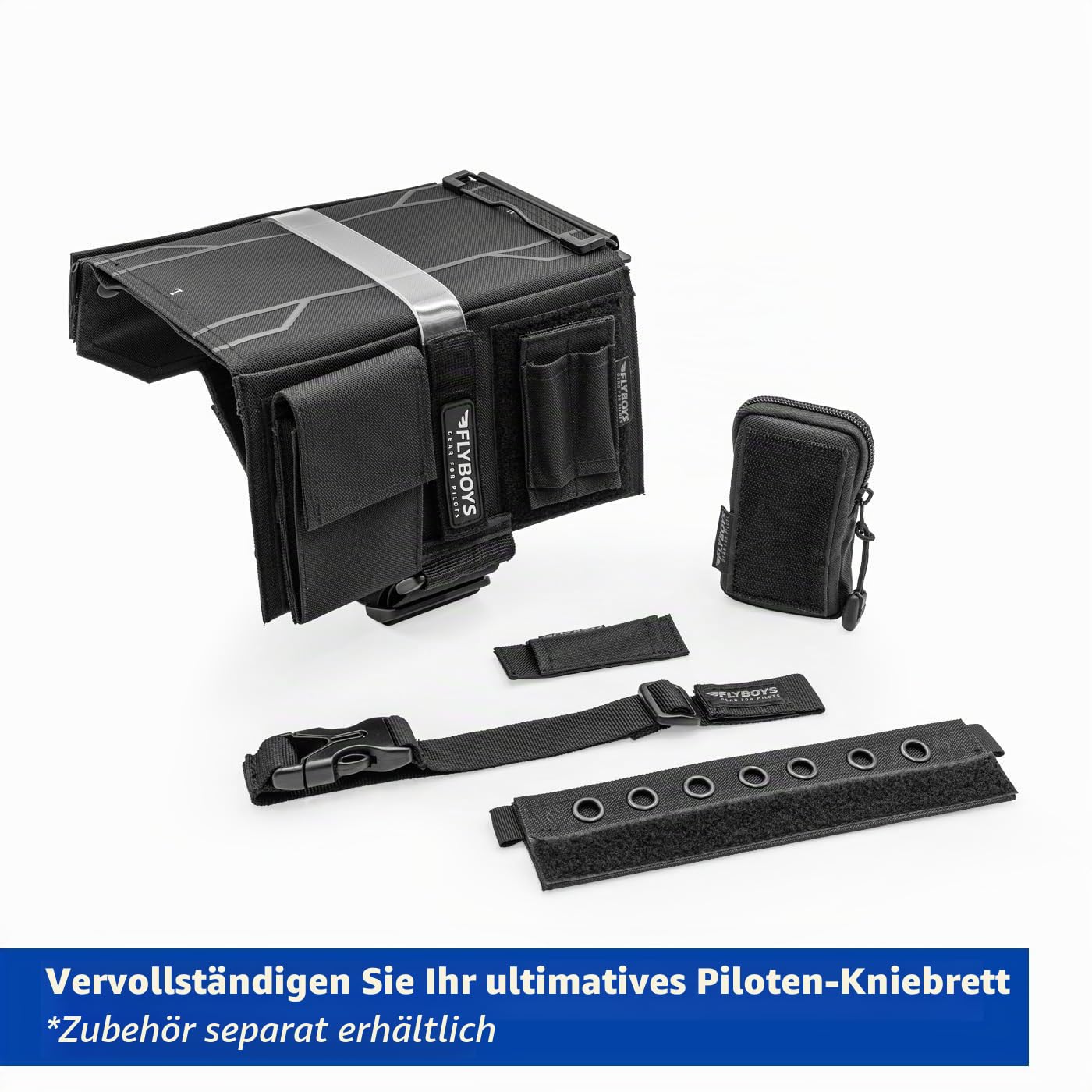 FlyBoys Wendbares Kniebrett, für Links- und Rechtshänder-Piloten, anpassbar, Klemmbrett, Tablet- und Stifthalter, Klettverschlüsse, Luftfahrt- und Flugausrüstung, vielseitig für Checklisten und mehr