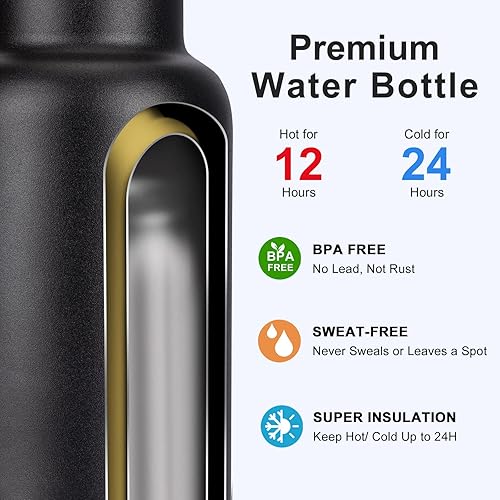 Miniatura 3 de Mollcity Botella de agua pequeña de acero inoxidable de 12 onzas con aislamiento al vacío para la vuelta a la escuela, botella de agua deportiva de