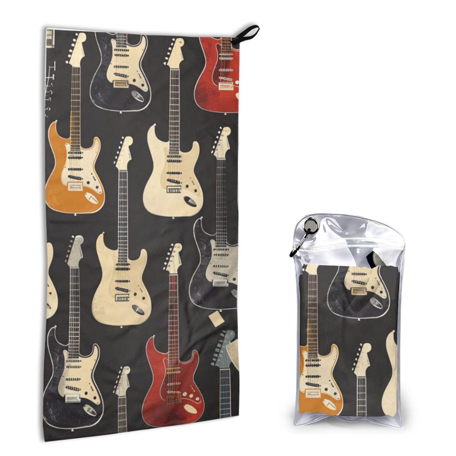 BWWHCCTI Quick Dry Hand Towel With Bag - Guitar pattern Printed Super Absorbent Face Cloth Microfiber Travel Sports Towels 40x80cm