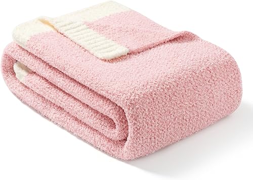 Snuggle Sac Manta rosa, manta de San Valentín para sofá, manta reversible de microfibra súper suave, cálida y acogedora, manta de punto mullida,