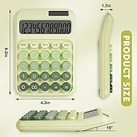 Vista 2 de Calculadora de interruptor mecánico con botones grandes, calculadoras de escritorio, 12 dígitos, energía de batería solar, calculadora de Verde