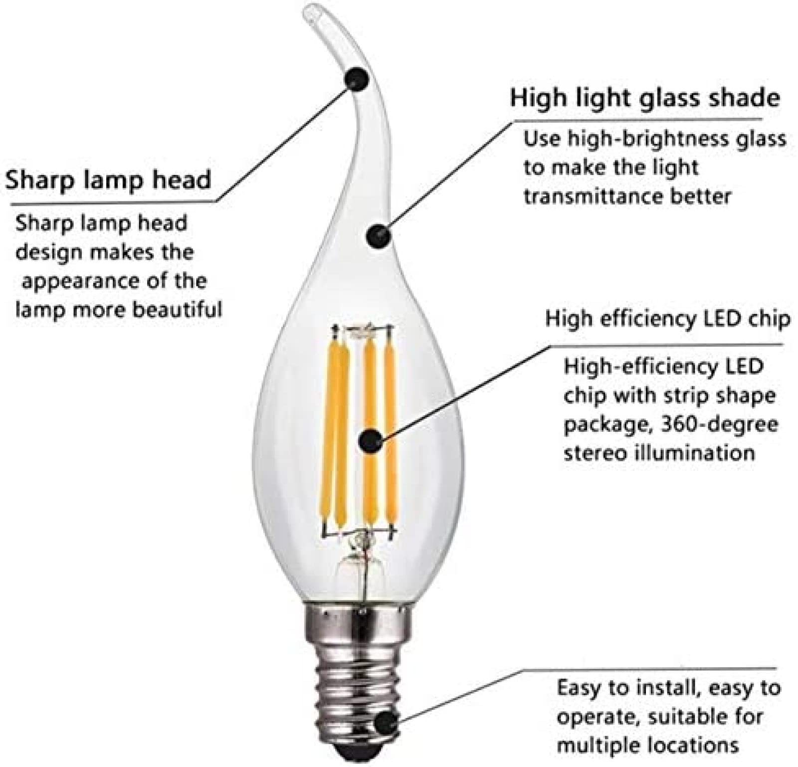 Lampadina LED Portacandele E12 10Pcs Lampadina Edison Dimmerabile 4W 450 Lumen Lampadina A Candela Standard E12 Lampadina Equivalente A 40W, Dispositivo Luminoso Per Decorazione Caffè,Bianco Caldo