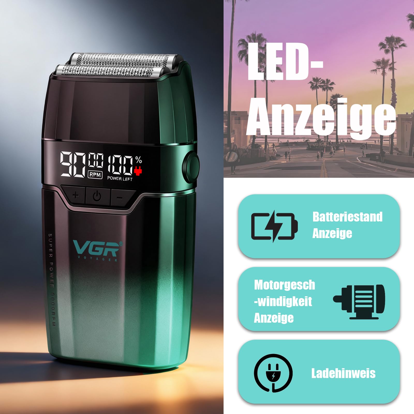 VGR 308 Folienrasierer Herren kabellos, Null Maschine Haare Mit LED Anzeige