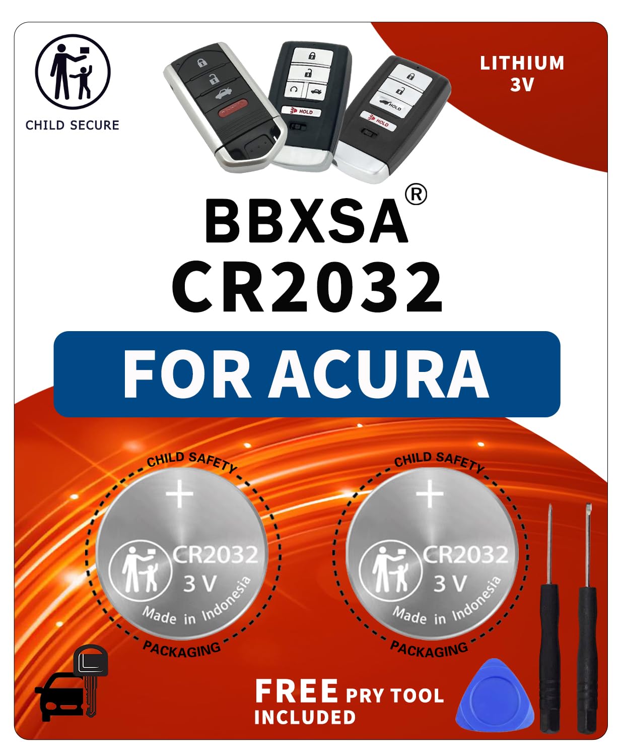 BBXSA Key Fob Replacement Batteries for Acura(2009-2024) 2 Packs CR2032 Fits RDX MDX TLX ILX TL Integra RLX ZDX ADX RL NSX Smart Remote Fob Battery (4