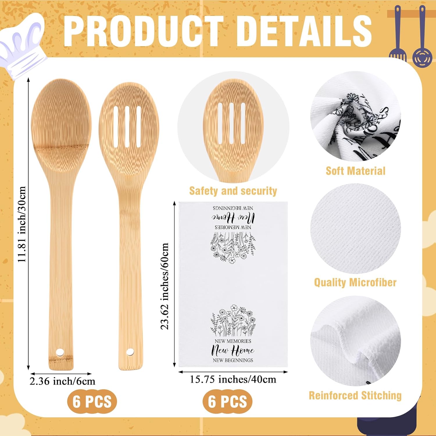 37 Pcs/6 Sets Housewarming Gifts New Home Housewarming Kitchen Towels Wooden Spoons with Blessing Tag Branches New Home Essentials for Homeowner Buyers Neighbor Friend Party Apartment Gift