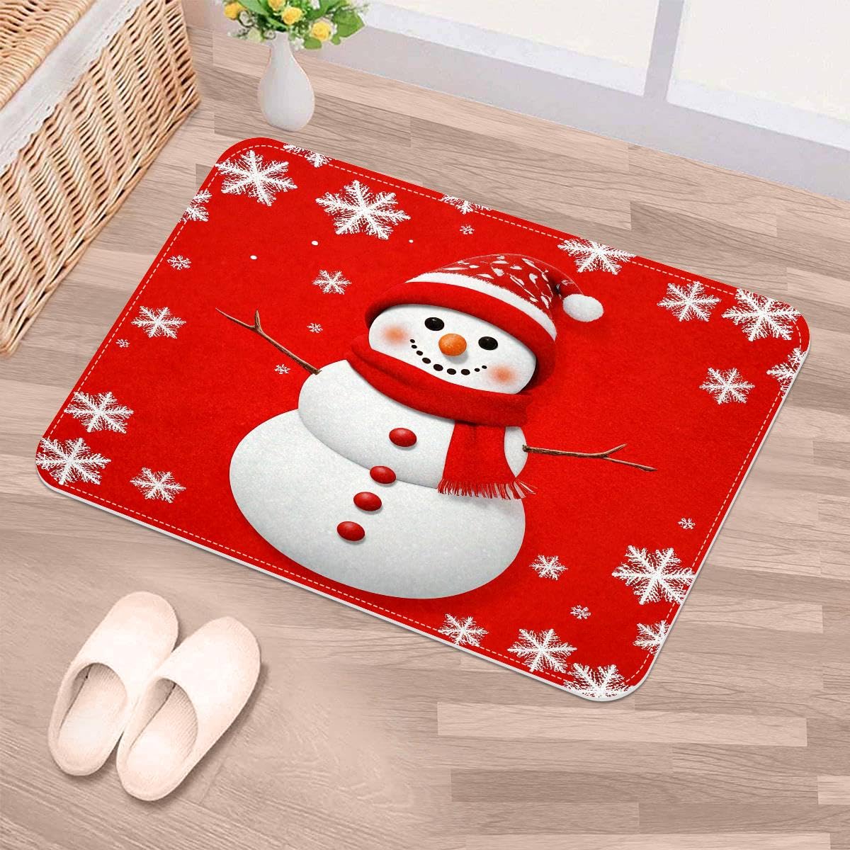 Felpudo navideño con muñeco de nieve para dar la bienvenida a tus invitados en la puerta