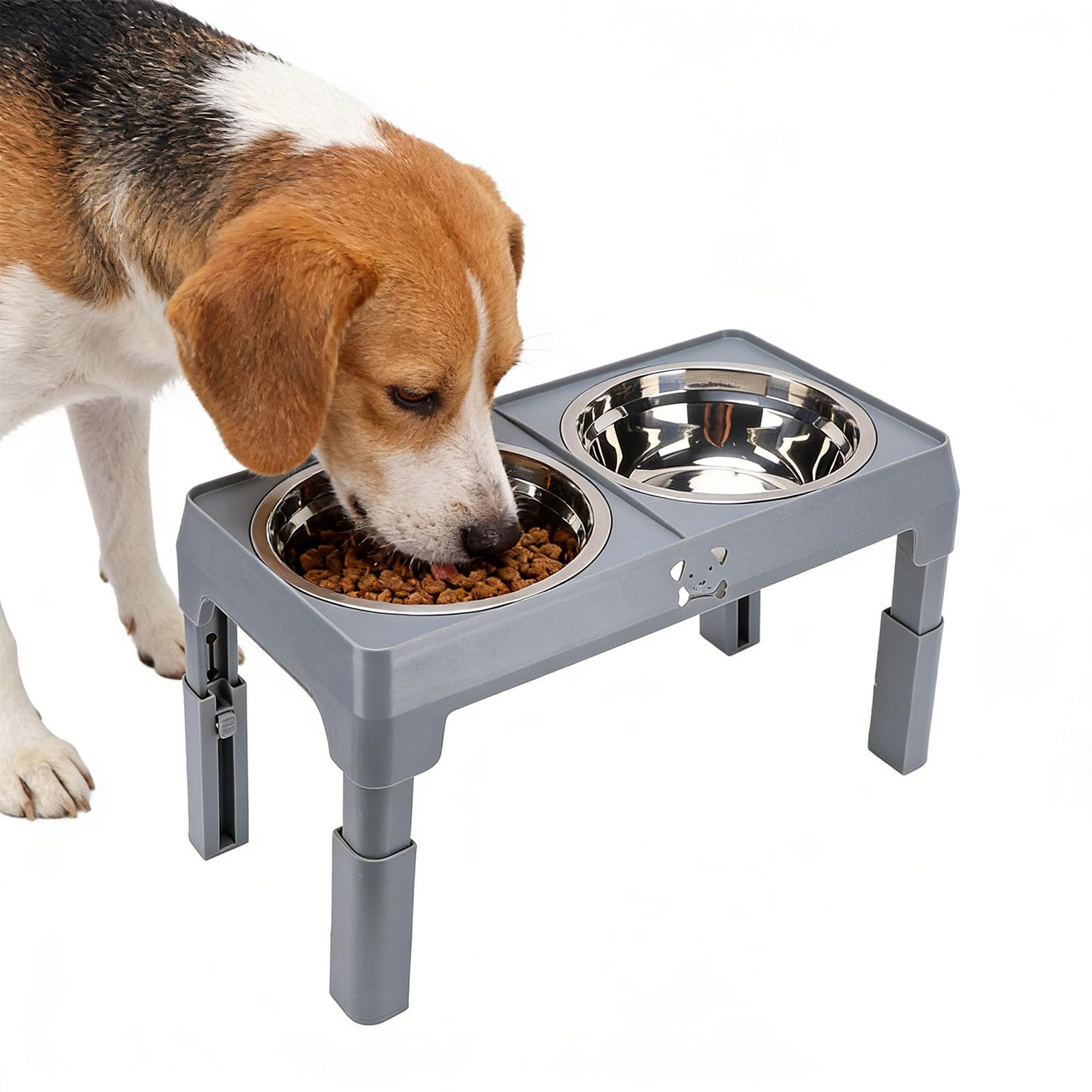 KKPLZZ Gamelle Surélevée pour Chien, Réglable en Hauteur avec 2 Gamelles en Acier Inoxydable, Station d'alimentation Surélevée Pliable pour Chiens de Petite, Moyenne et Grande Tai
