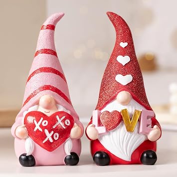 8.2H Valentine Gnomes 2PCS, Resin XOXO Love Swedish Tomtes Couple Figurines,Valentines Decor for Home,Gnomes Gifts for Women