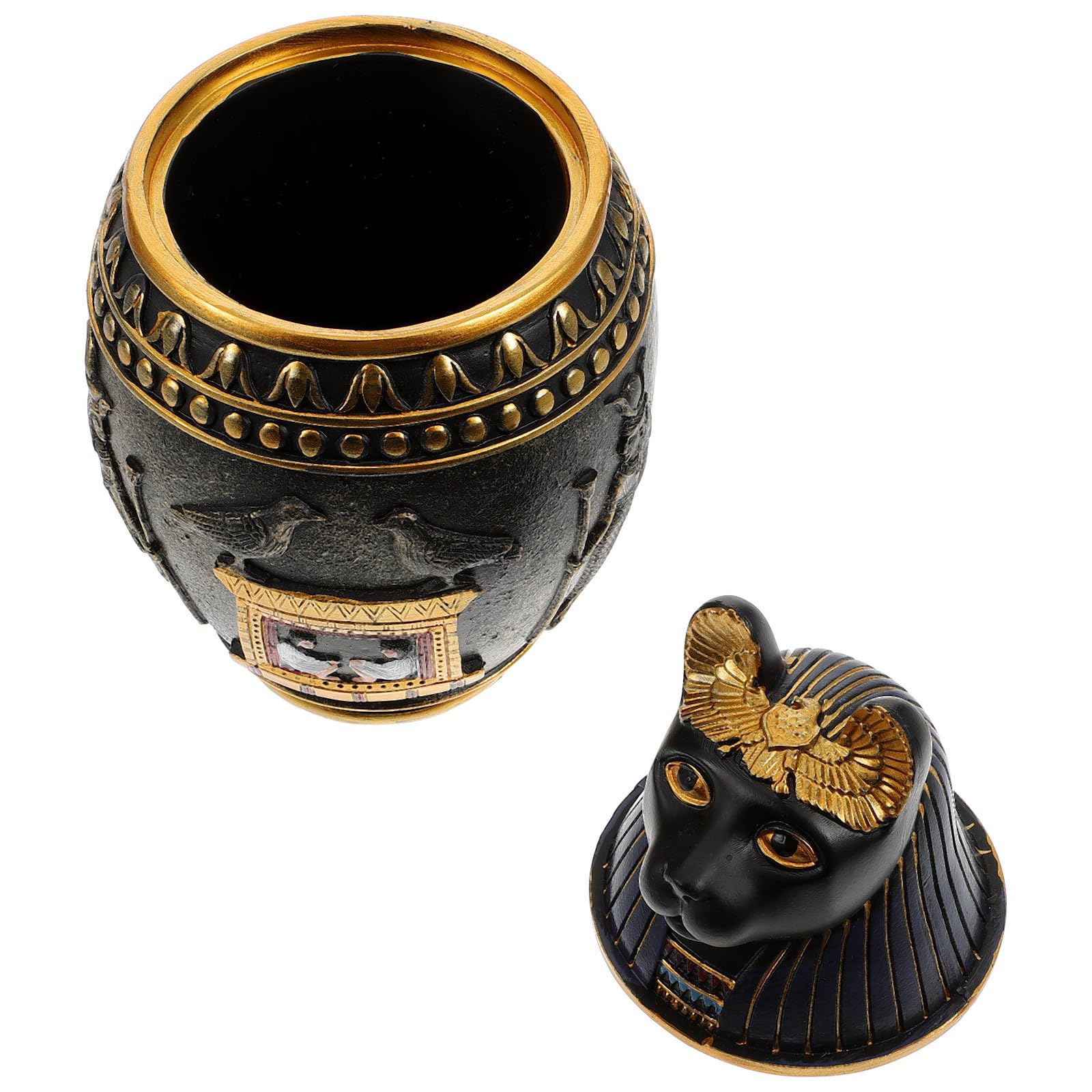 Statue égyptienne noire avec urne de style Égypte antique en résine pour bureau