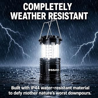 SSAV LED Camping Lantern, Emergency Lanterns for Power Outages & Hurricane Preparedness, Collapsible Portable Survival Lights for Camping, Storms & Emergencies, Batteries Included (2, Black)