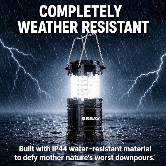 SSAV LED Camping Lantern, Emergency Lanterns for Power Outages & Hurricane Preparedness, Collapsible Portable Survival Lights for Camping, Storms & Emergencies, Batteries Included (2, Black)