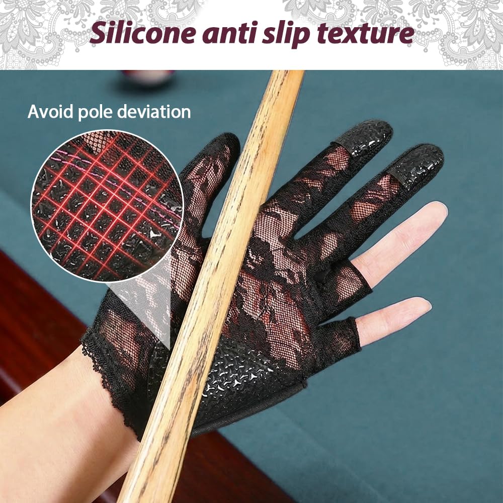 Billardhandschuh für Damen, Eleganter Spitzen-Billard-Handschuh für die Linke Hand, Rutschfester Snooker-Handschuh mit Silikon-Grip, Atmungsaktiver Queue-Handschuh für Pool-Billard Zubehör