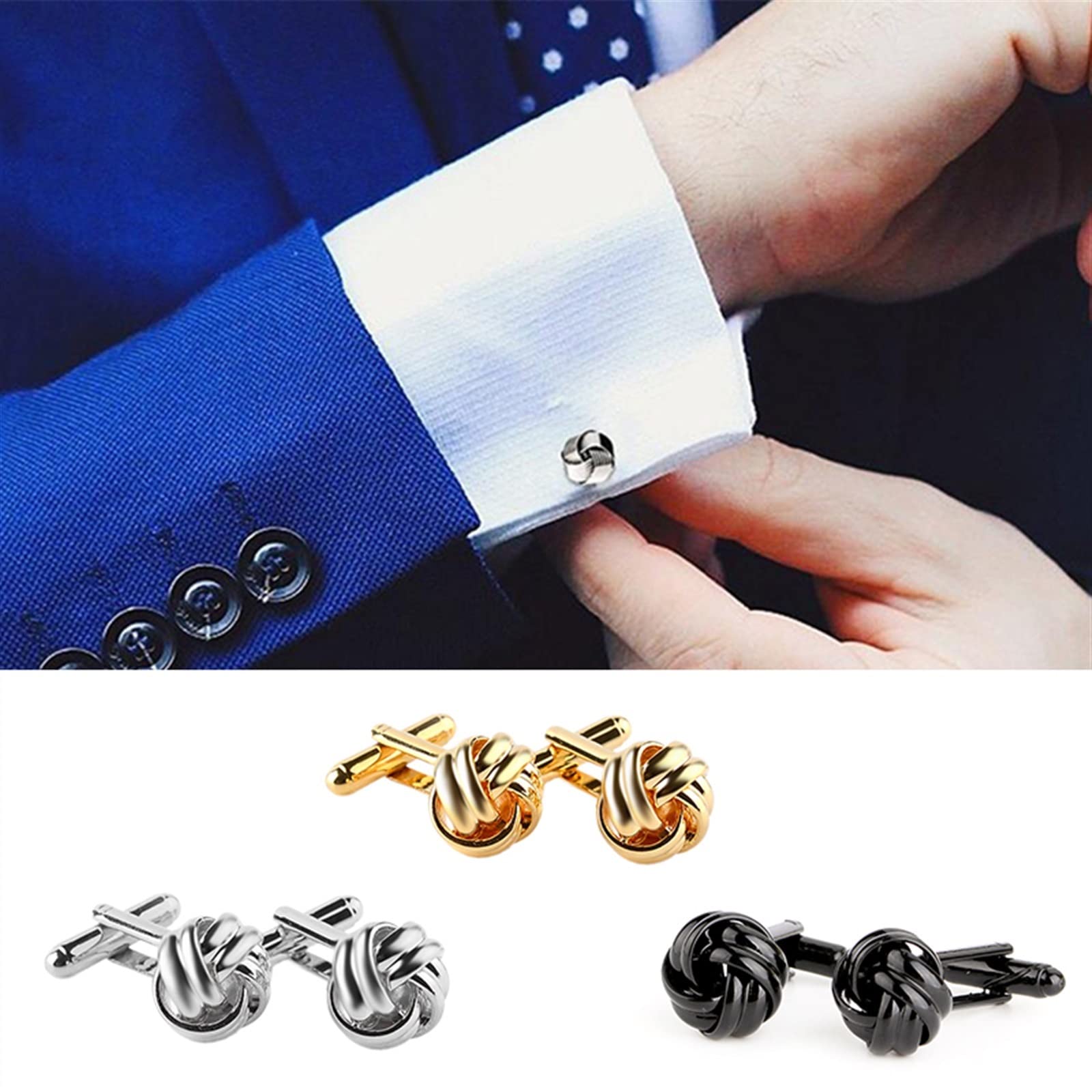 Herren-Edelstahl-Manschettenknöpfe mit rundem Knoten, Hemdmanschetten, Anzugzubehör, Hochzeitsschmuck, Geschenke, 1 Paar (Metallfarbe: Gold)