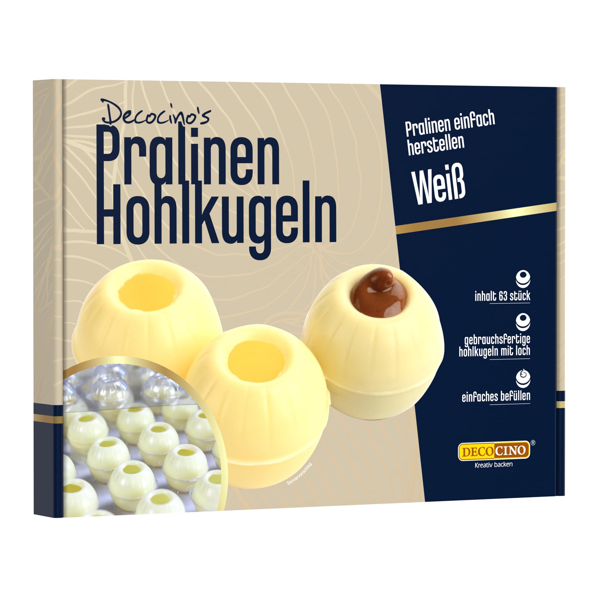 DECOCINO Pralinen-Hohlkörper (63 Stk) – Weiße Schokolade – Pralinen-Form |Pralinen selber machen – ideale Pralinen-Hohlkugeln für Weihnachts-Pralinen | 63 Stück (1er Pack)