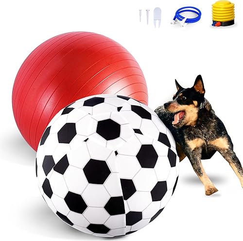 BABORUI Pelota de pastoreo para perros, pelota de pastoreo grande de 20 pulgadas con patrón de fútbol, herramientas de bomba de mano, juguete