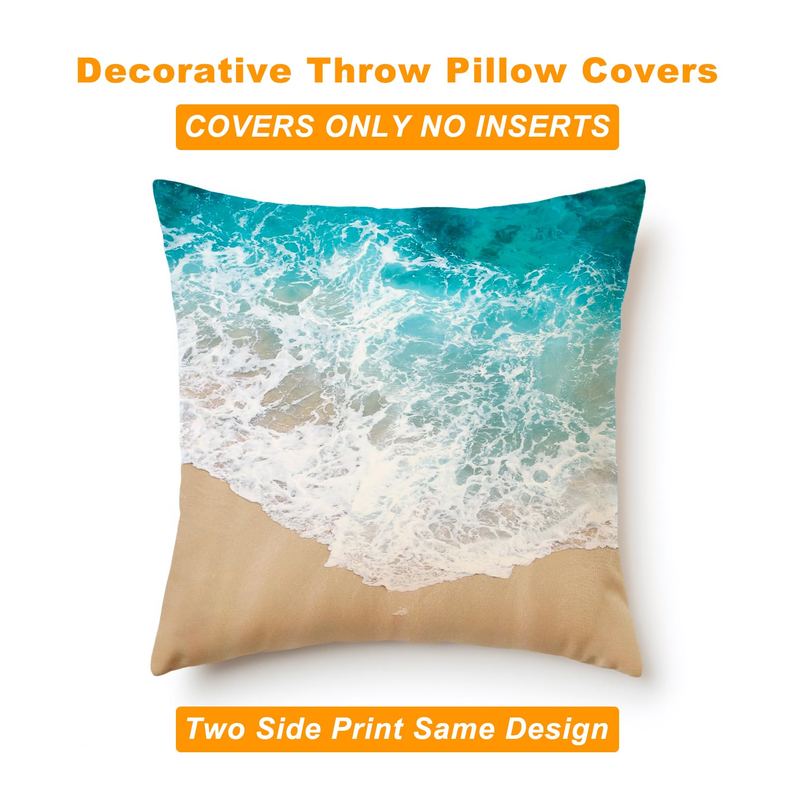 Decorative Pillow Covers 18 x 18, Blue Throw Pillow Cover for Home Decor, Sofa Couch Pillow Covers for Living Room, Ocean