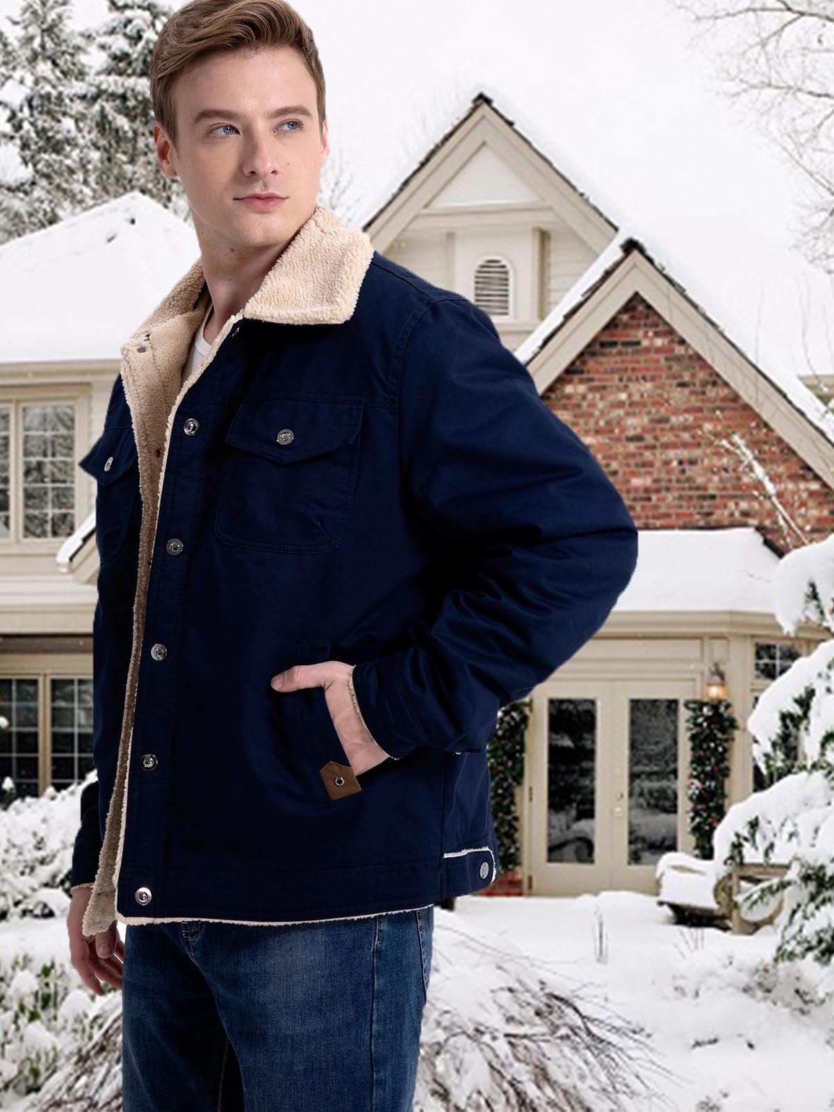 MANSDOUR Chaqueta cargo de invierno para hombre, chaqueta de algodón cálido con forro polar, chaqueta de sherpa, abrigo de trabajo militar para camionero