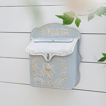 TentHome Wall-Mounted Letterbox Postbox European-Style Vintage Iron Mailbox Post Box Creative Home Suggestion Storage Box for Outdoor Garden Hanging Decoration (Blue grey)